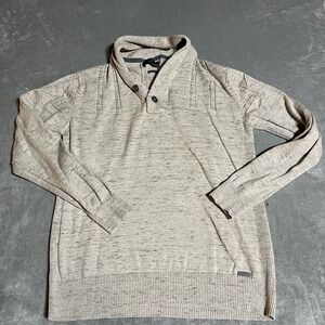 Buckle Black Sweater Mens Large Beige Shawl Collar Henley Preppy Standard Fit